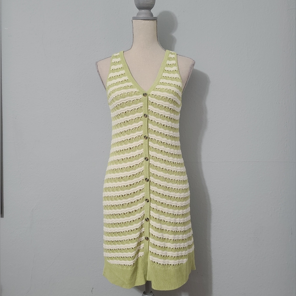 Bila77 Nadina Pistacho‎ Cream Stripped Button Down Dress NWT Size Small